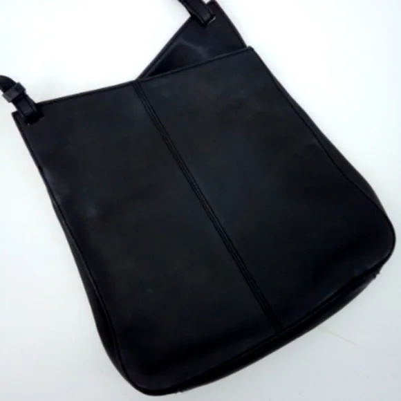 Vintage Leather Co. Liz Claiborne Black Genuine Leather Shoulder Bag Work VTG - Picture 1 of 15